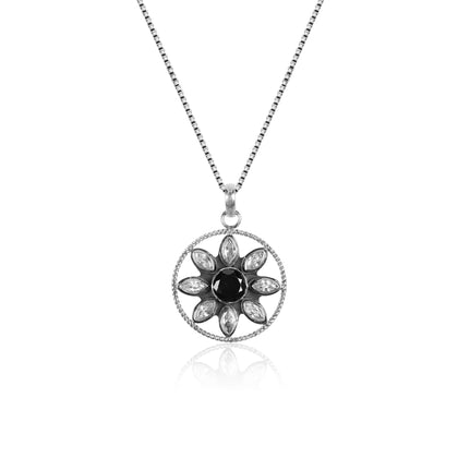 Oxidised Silver Star Studded Black Pendant