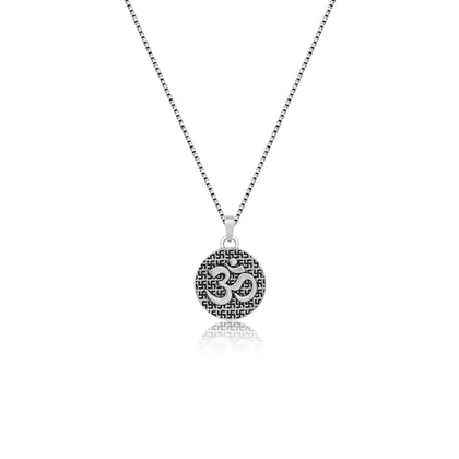 Oxidized Silver Om Pendant with Box Chain For Him